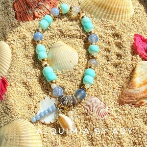 Alquimia blue aquamarine and  Mother Pearl Bracelet + MAXIMALIST • FRINGE